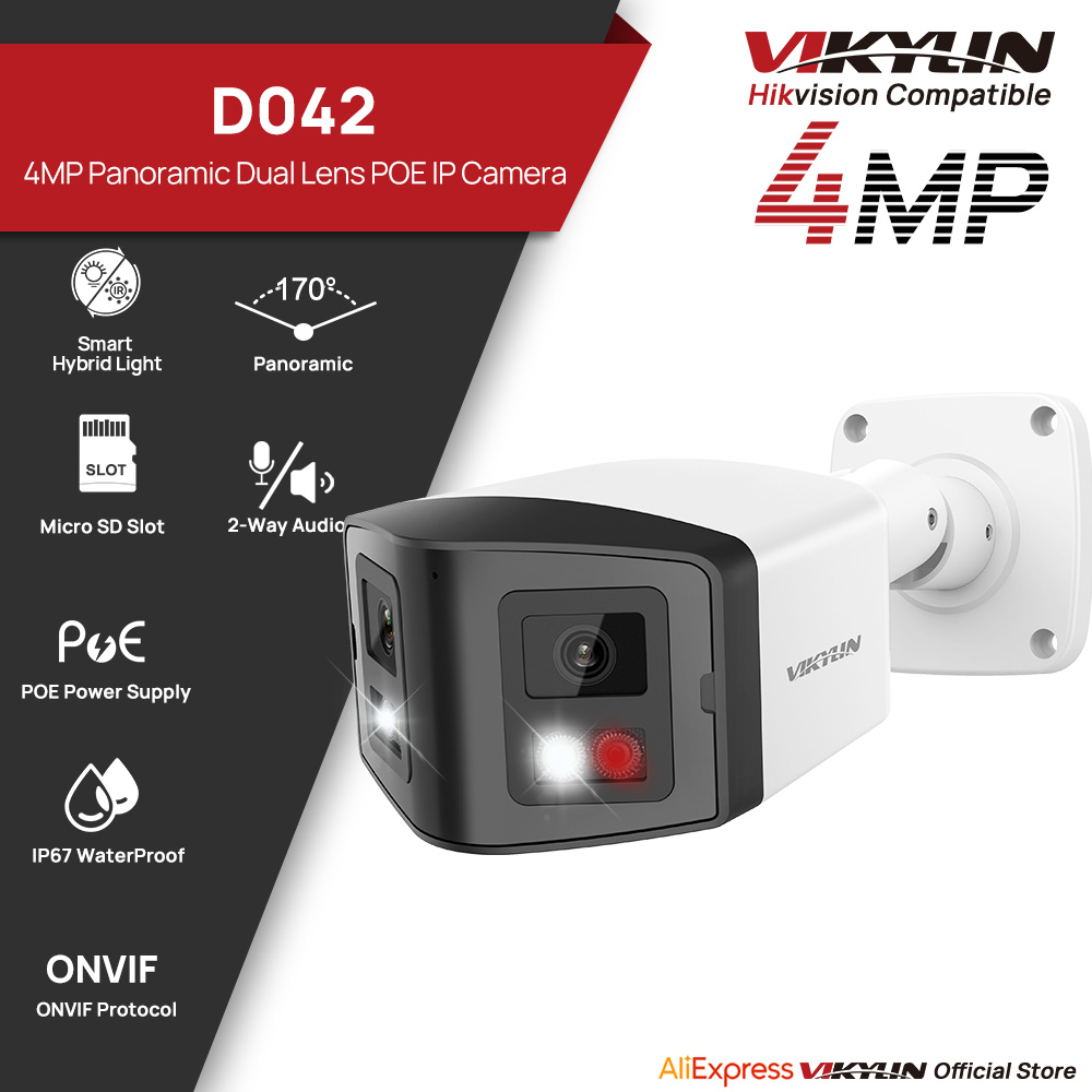 Outdoor Power G Motion - VIKYLIN 170 ° Panorama-Sicherheits-IP-Kamera, intelligente Dual-Light-4MP-Dual-Objektiv-IP-Kamera,