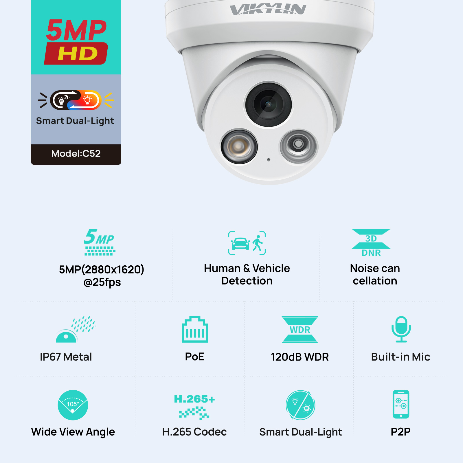 Outdoor Power G Motion - VIKYLIN 5MP Smart Dual Light IP-Kamera