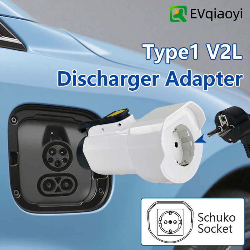 Outdoor Power Supply - EVqiaoyi Typ1 V2L-Entladeadapter mit EU-Buchse, Fahrzeug-zu-Ladestecker