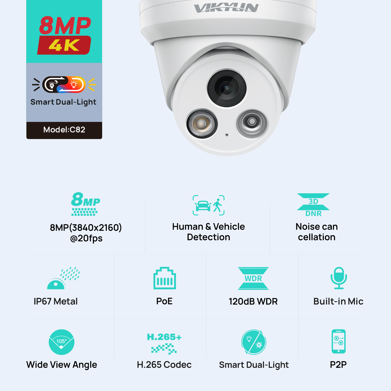 Outdoor Power G Motion - VIKYLIN 8MP 4K Dual Light IP-Kamera