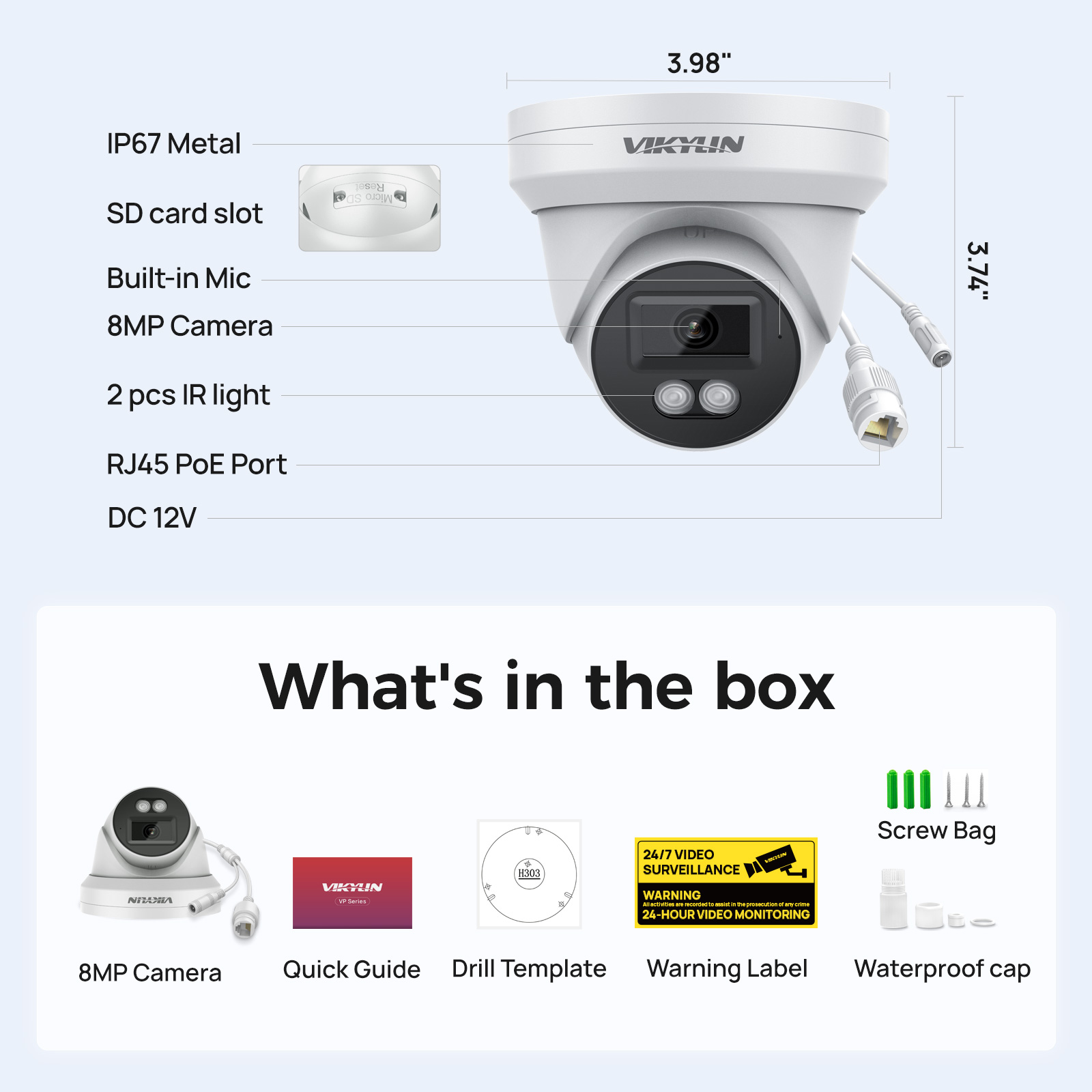 Outdoor Power G Motion - VIKYLIN 8MP HD IP-Sicherheitskamera PoE 4K