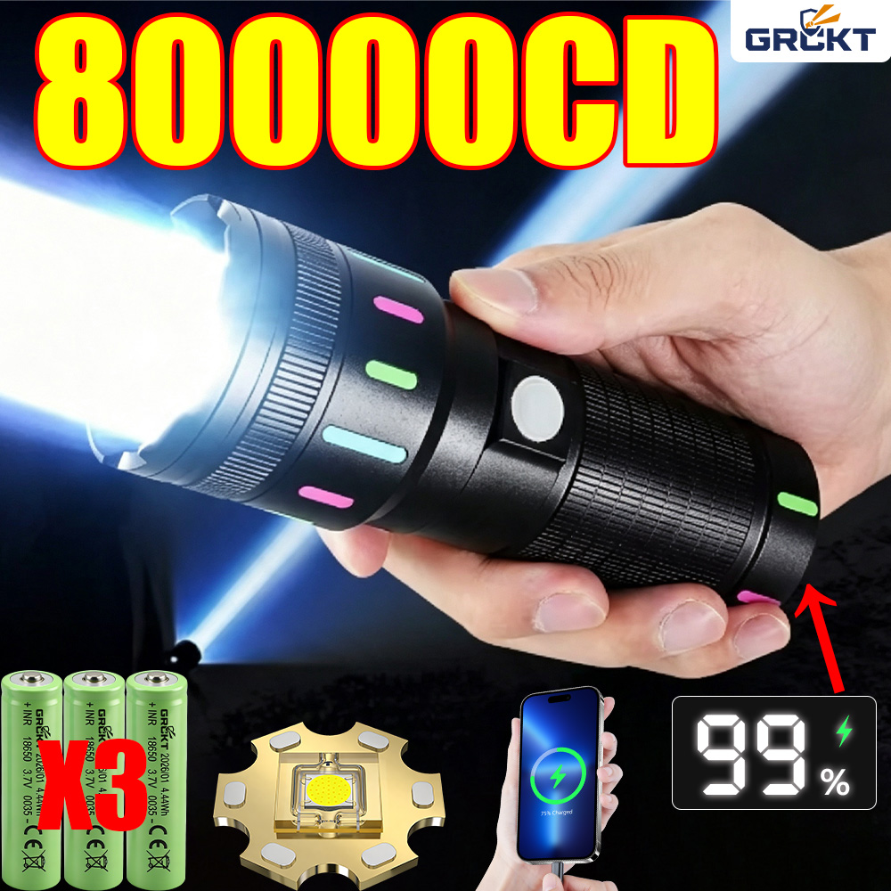 Outdoor Power Supply - 80000CD Leistungsstärkste LED-Taschenlampe Hochleistungs-Taktische Jagd-Taschenlampe Wiederaufladbare