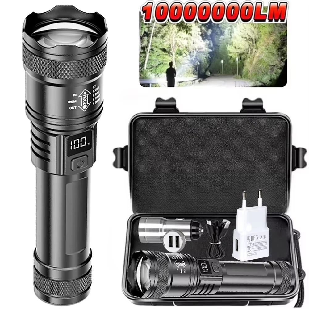 Outdoor Power Supply - Wiederaufladbare LED-Taschenlampe, zoombare Taschenlampe mit LCD-Display,